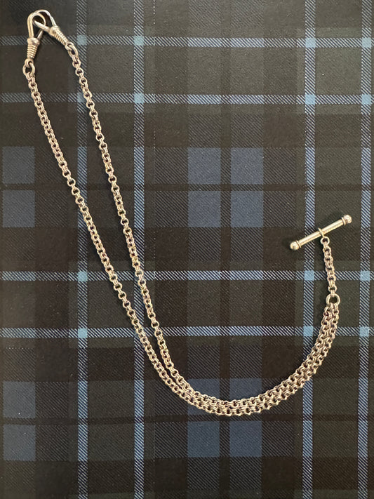 Vintage Sterling Silver Double Albert Watch Chain – T-Bar & Dog Clip