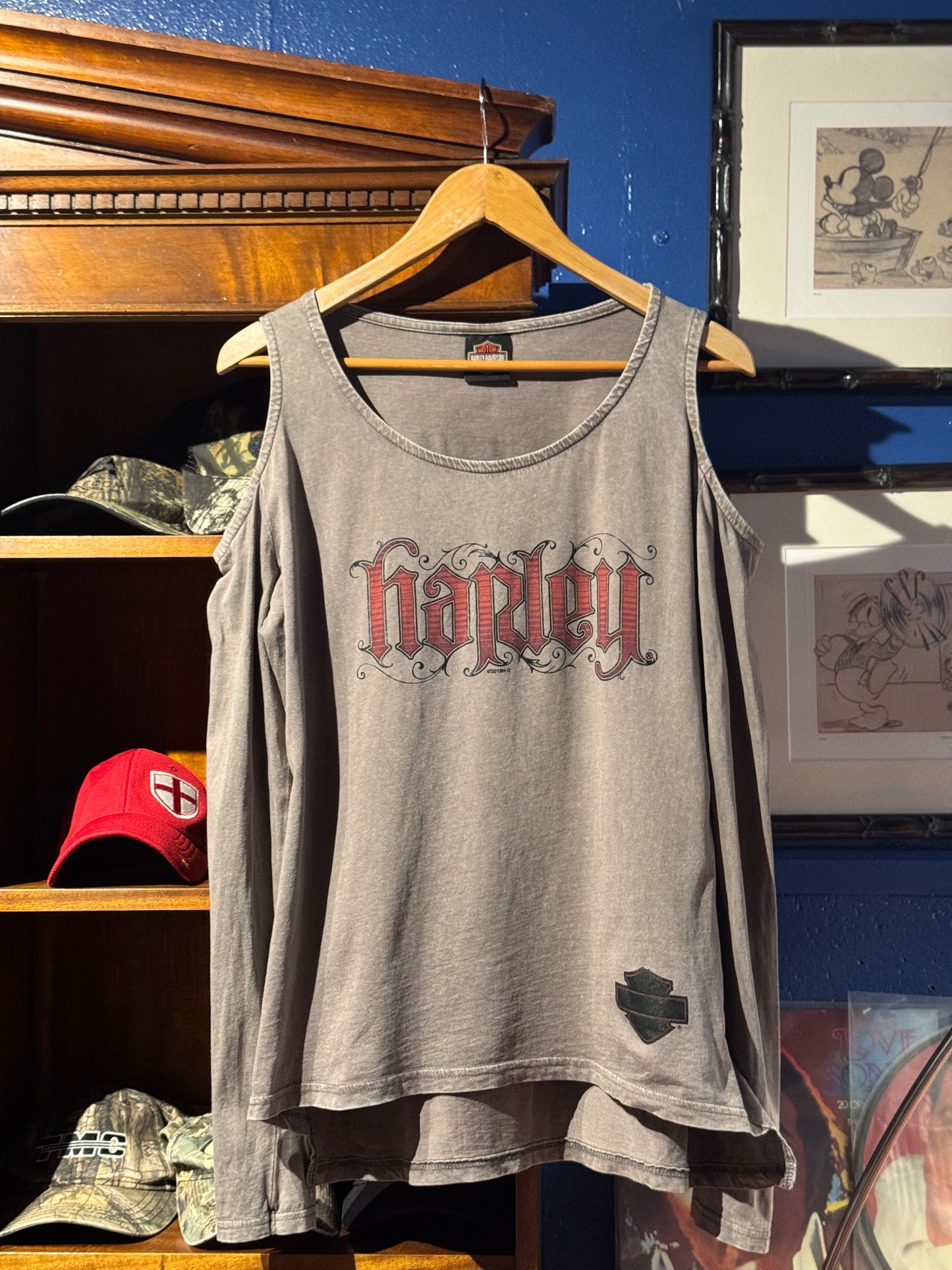 Vintage Harley Davidson Las Vegas Cold Shoulder Long Sleeve Top [L]