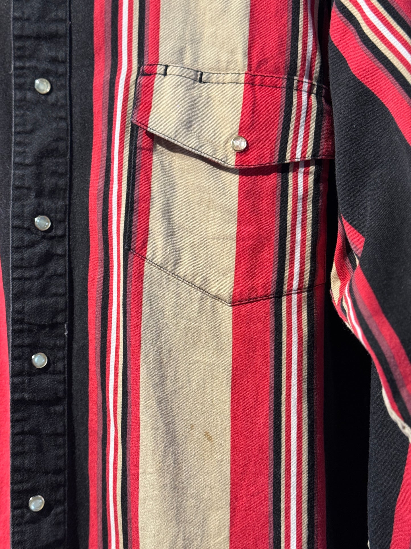 Vintage Rustler Western Snap Shirt – Red/Black Stripe (L)