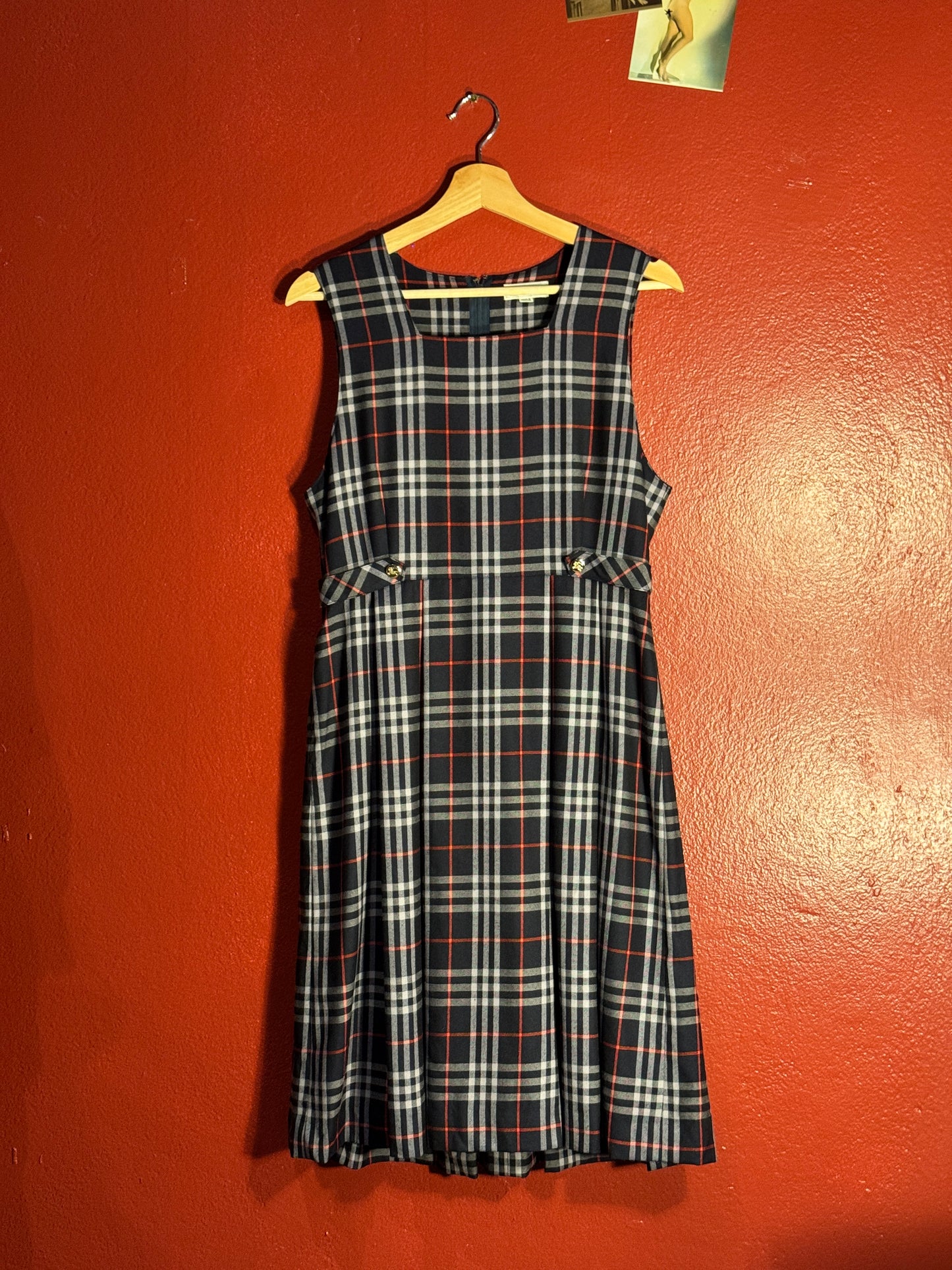 Vintage 1990s Burberrys Navy Check Dress - 160A [AU 8-10]