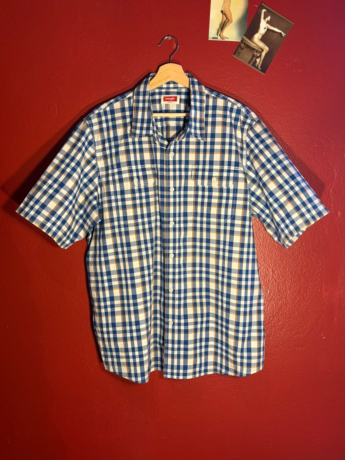 Wrangler Blue & White Check Short Sleeve Shirt [XL]