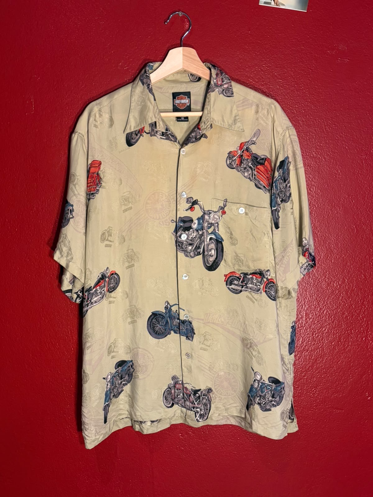 Harley-Davidson Motorcycle Print Silk Shirt [M]