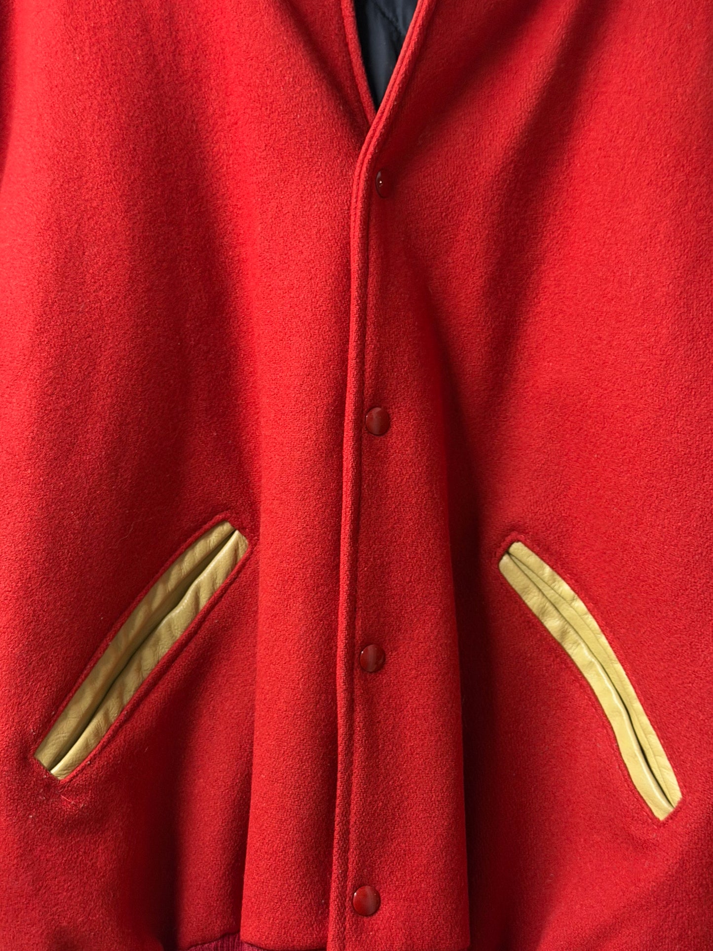 Red & Tan Leather DeLONG Varsity Jacket - Made in USA [L/2XL]