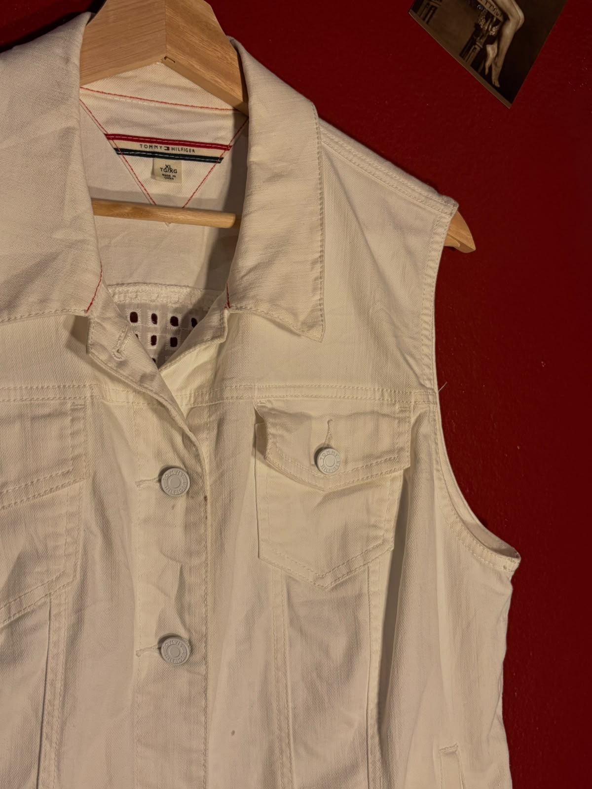 Tommy Hilfiger White Denim Sleeveless Vest - Size XL