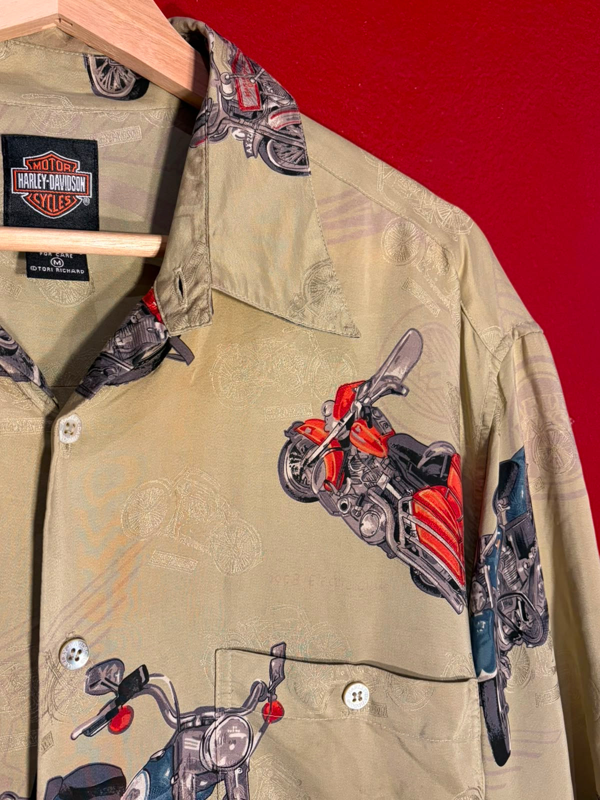 Harley-Davidson Motorcycle Print Silk Shirt [M]