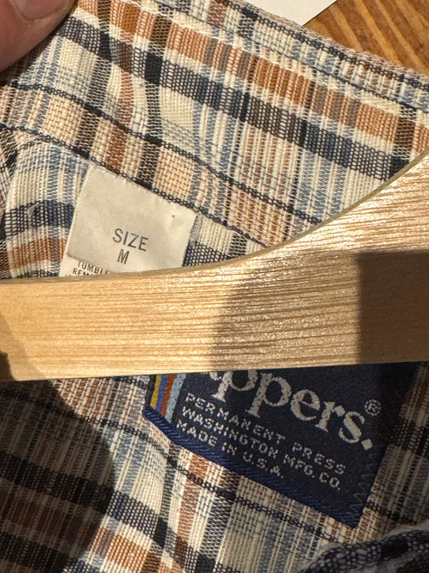 Vintage Western Snap Shirt – Brown / Blue Plaid (M)