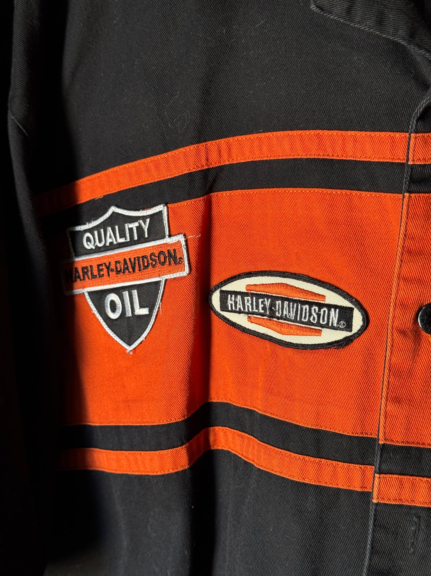 Vintage Harley Davidson Black & Orange Button-Up Shirt — XL