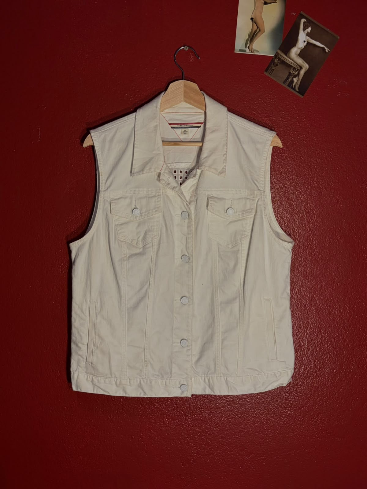 Tommy Hilfiger White Denim Sleeveless Vest - Size XL