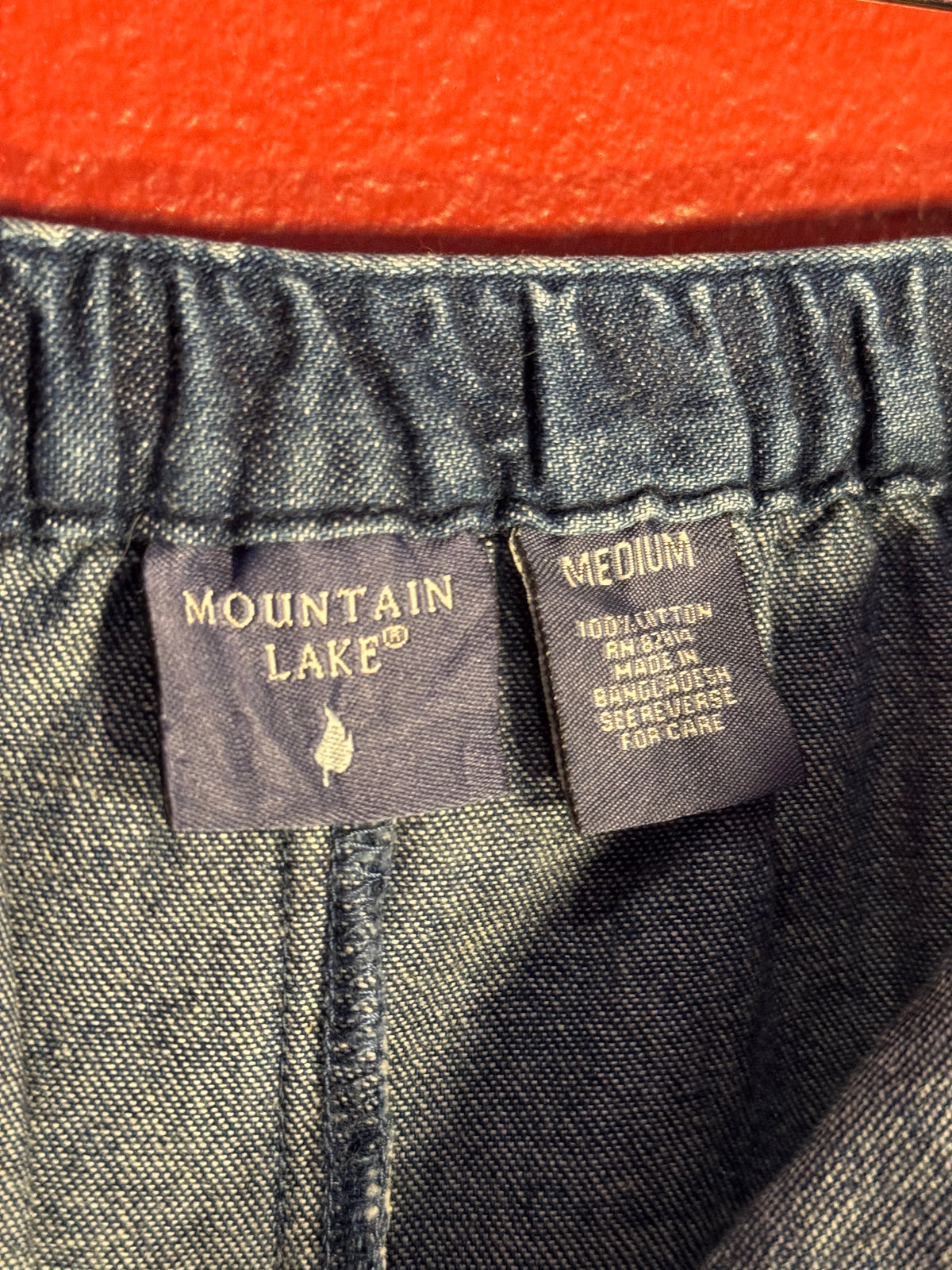 Vintage Mountain Lake Button Front Denim Midi Skirt [M]
