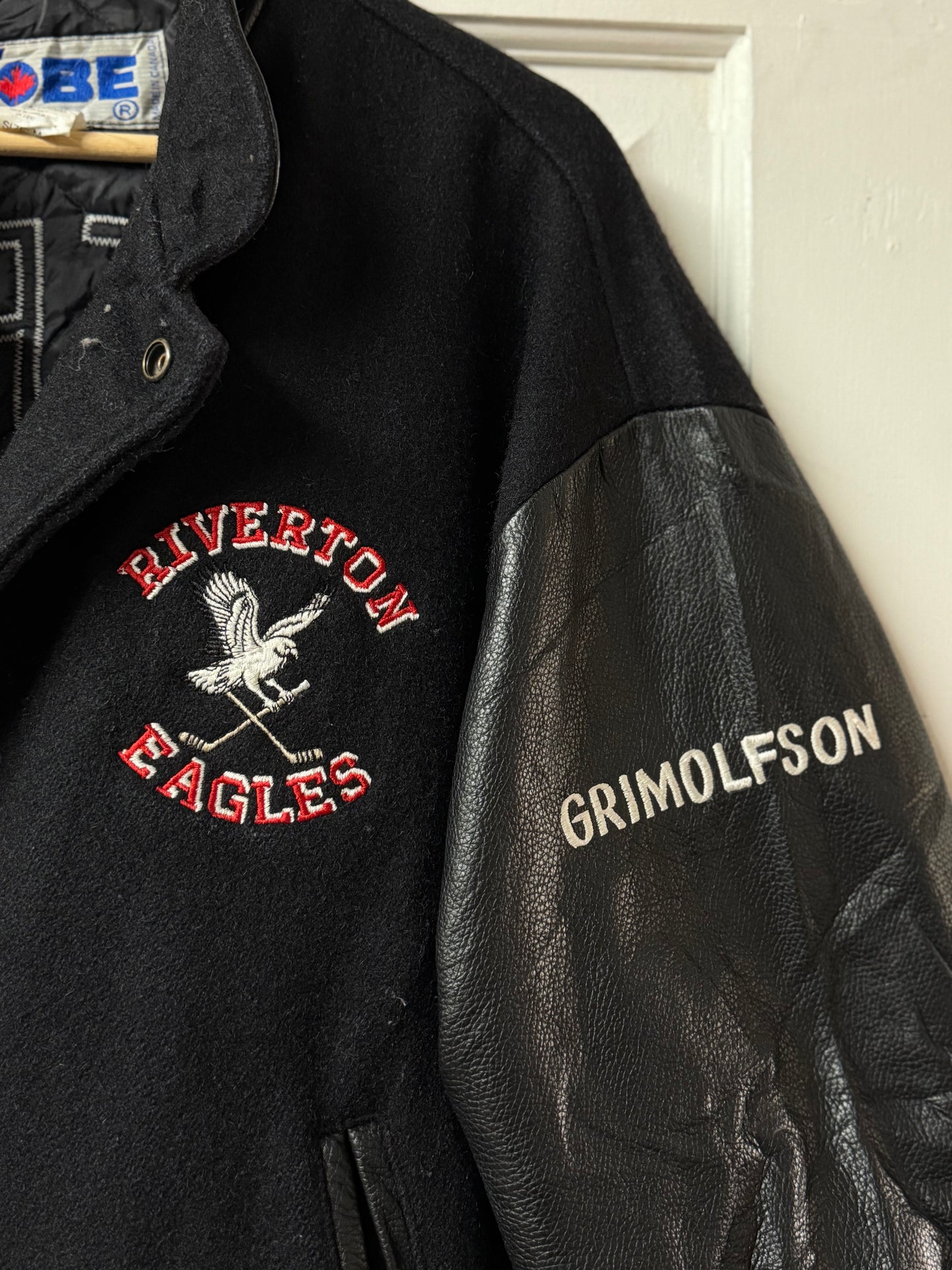 Vintage Black Wool & Leather Varisty Jacket - Made in Canada [M]