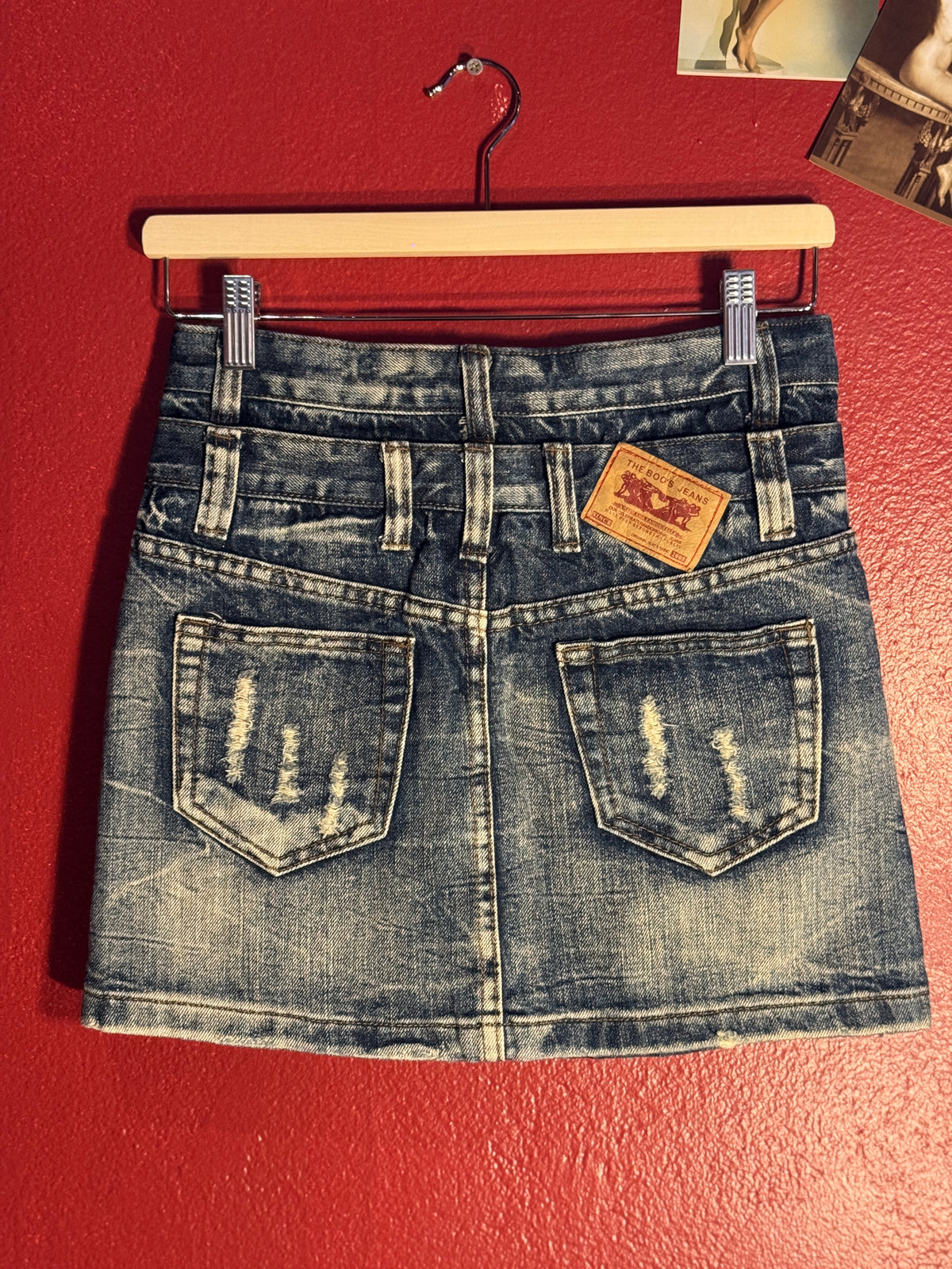 Y2K The Boos Jeans Distressed Denim Mini Skirt [S]