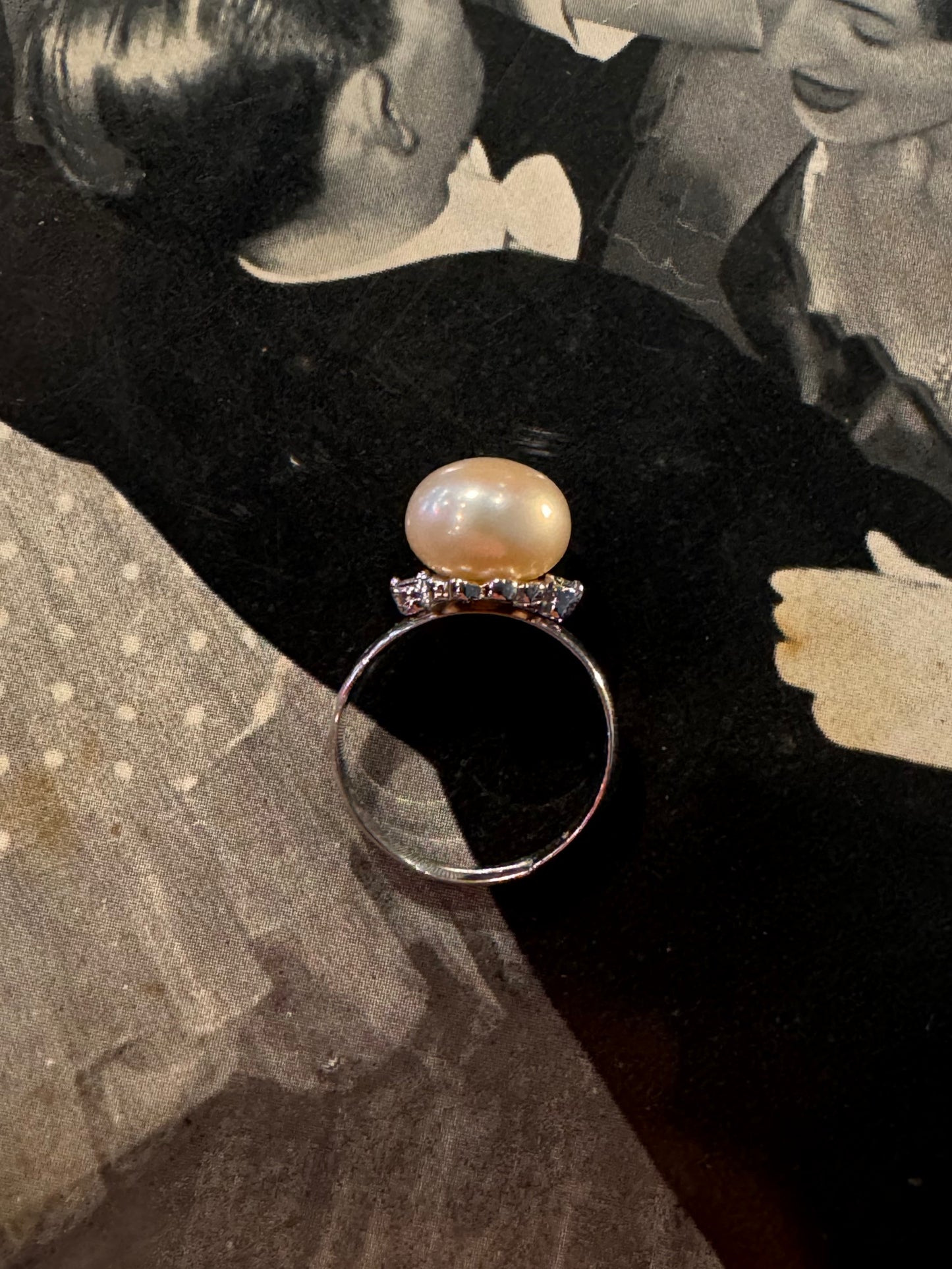 Vintage Sterling Silver Pearl Ring (Size: 7.5 / P Adjustable)