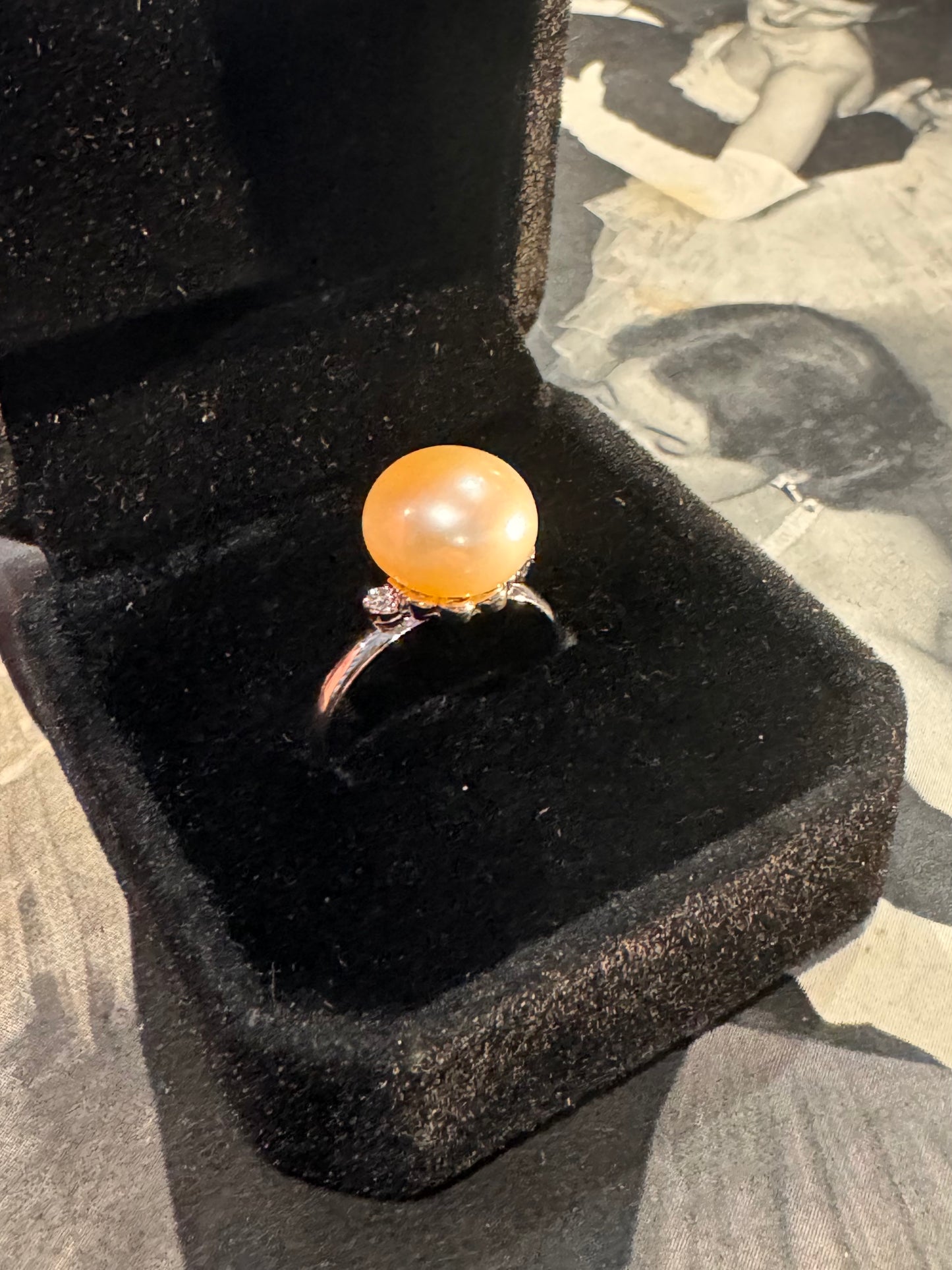 Vintage Sterling Silver Pearl Ring (Size: 7.5 / P Adjustable)