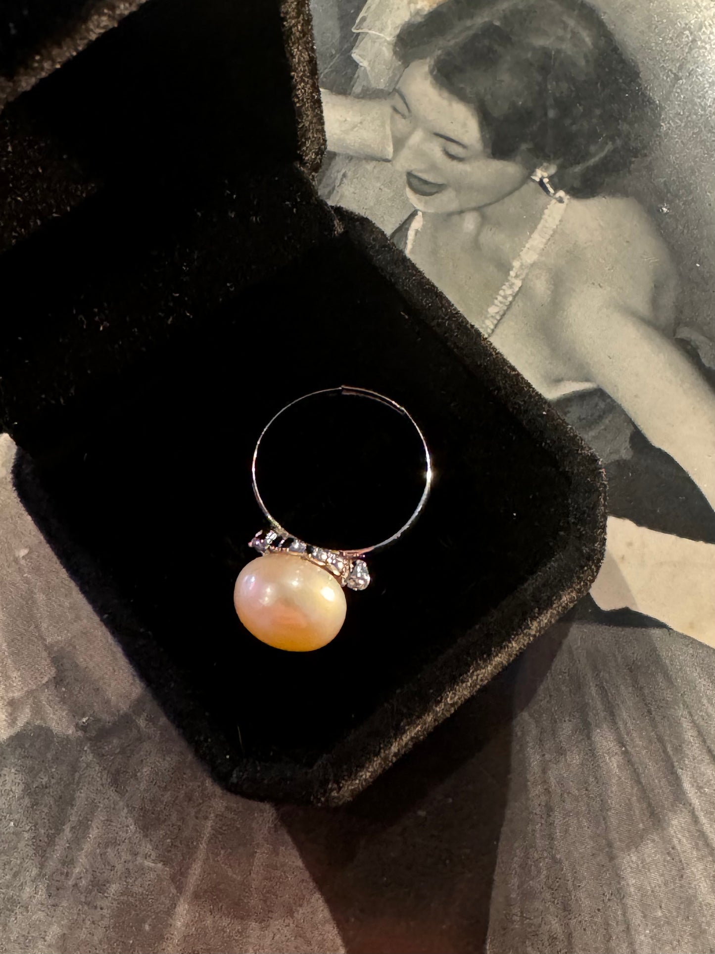 Vintage Sterling Silver Pearl Ring (Size: 7.5 / P Adjustable)