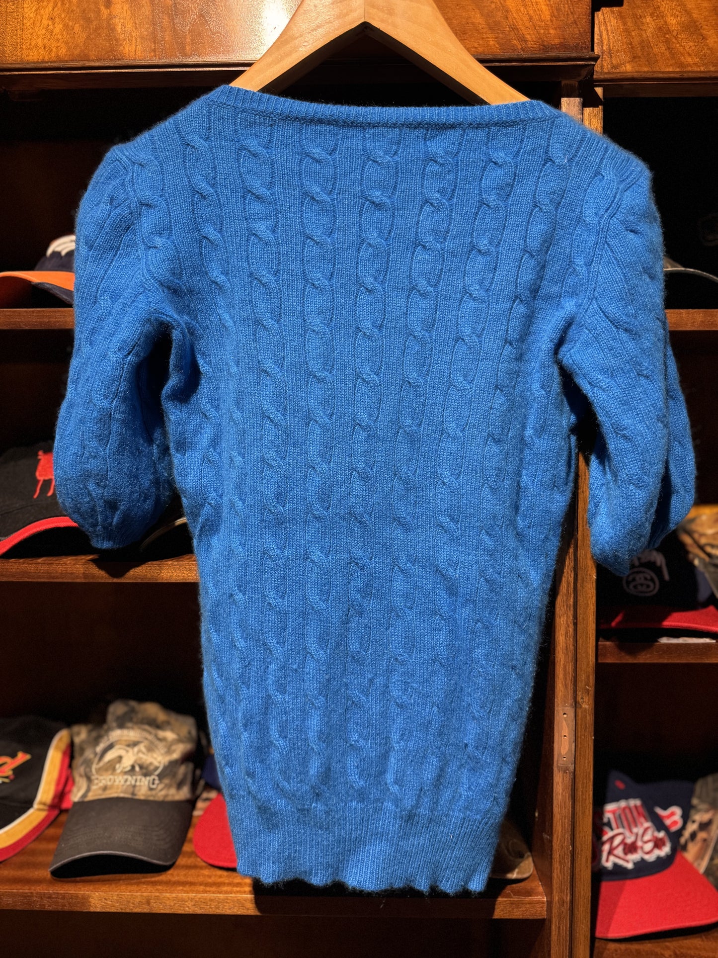 Cashmere Ralph Lauren Blue V-Neck Cable-Knit Sweater [L]