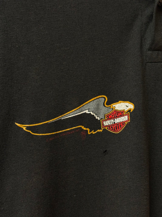 Late 80s Single Stitch Harley Davidson Black Graphic Polo Tee [S/M]