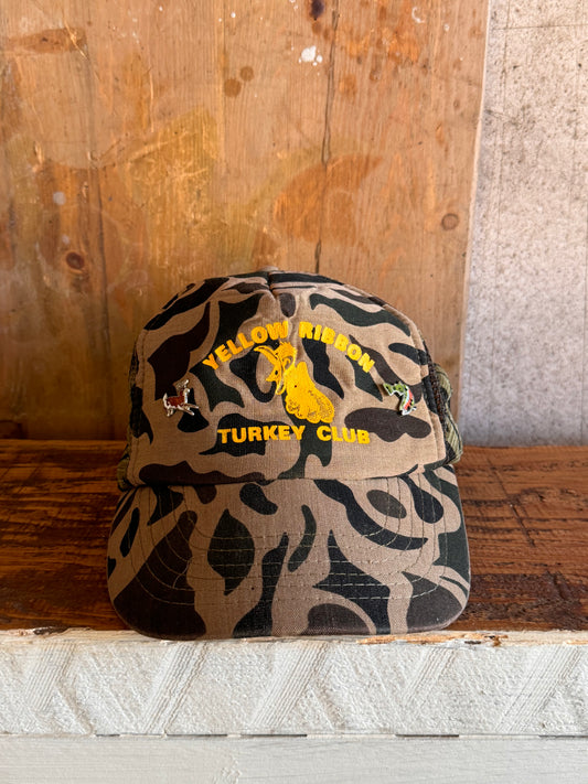 Vintage Camo Trucker Hat with Enamel Pins