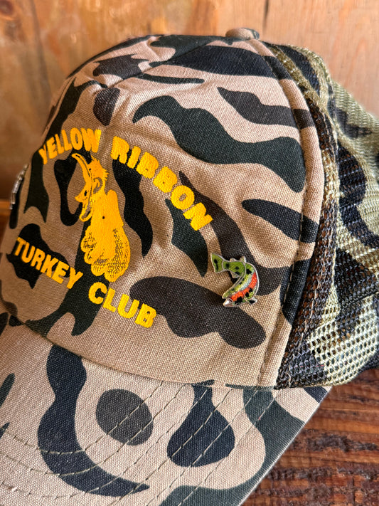 Vintage Camo Trucker Hat with Enamel Pins