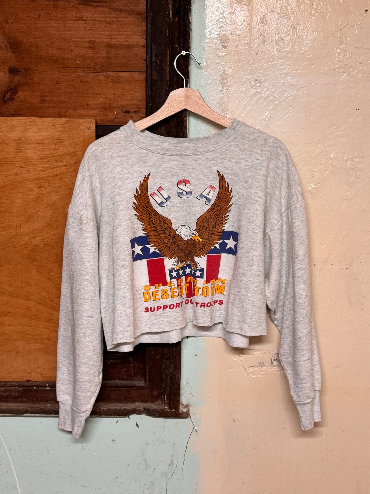 Vintage 'USA Operation Desert Storm' Cropped Sweater [L]