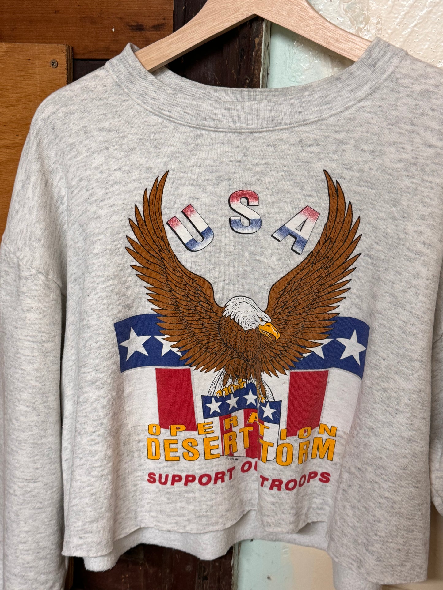 Vintage 'USA Operation Desert Storm' Cropped Sweater [L]