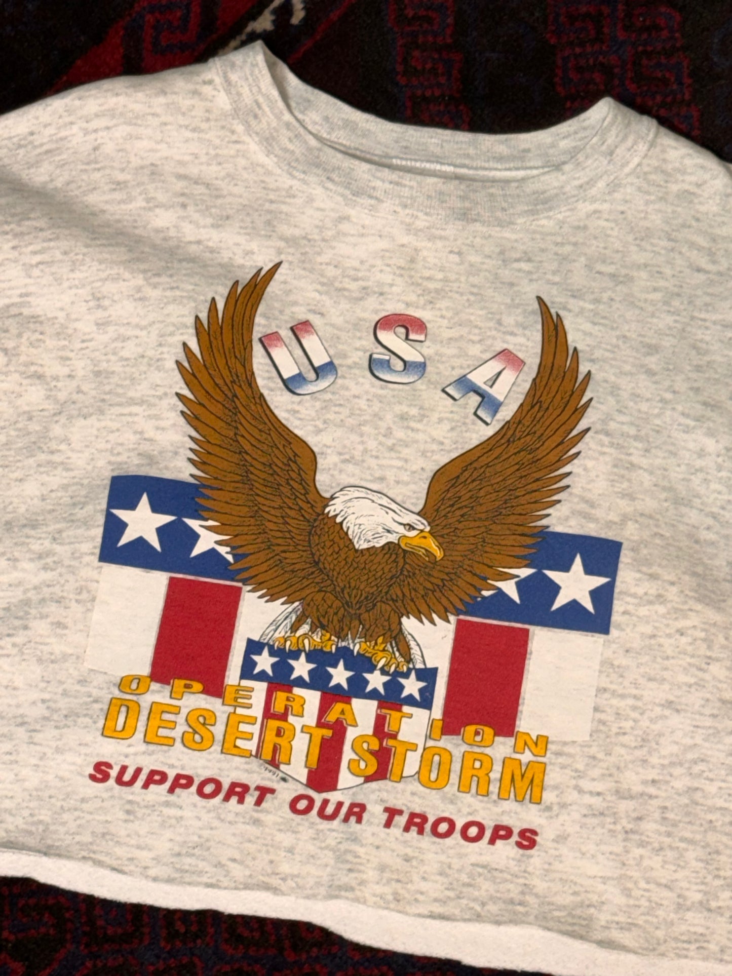 Vintage 'USA Operation Desert Storm' Cropped Sweater [L]
