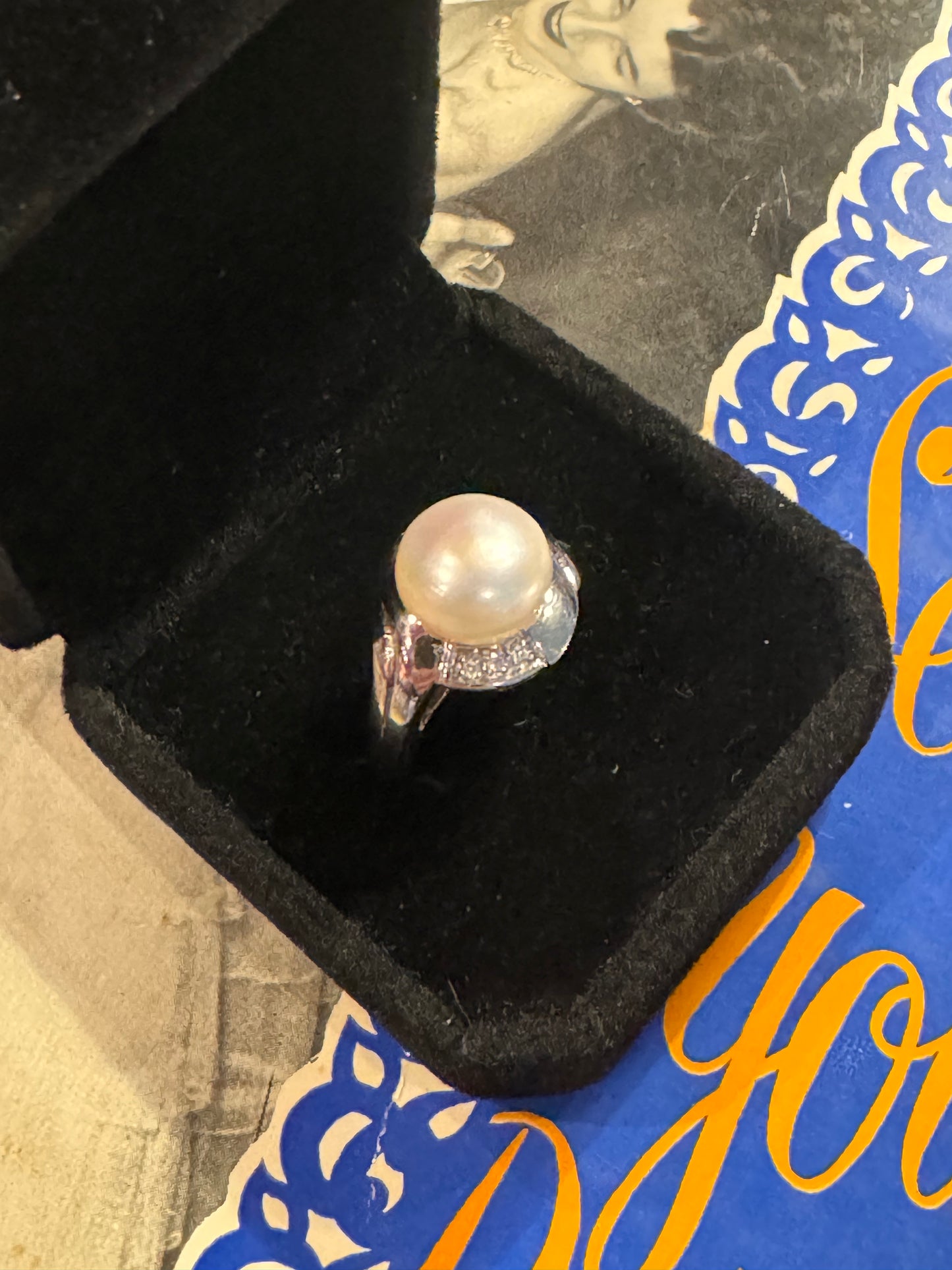 Vintage Sterling Silver Pearl & Clear Cubic Zirconia Ring (Size: 6.5 / N Adjustable)