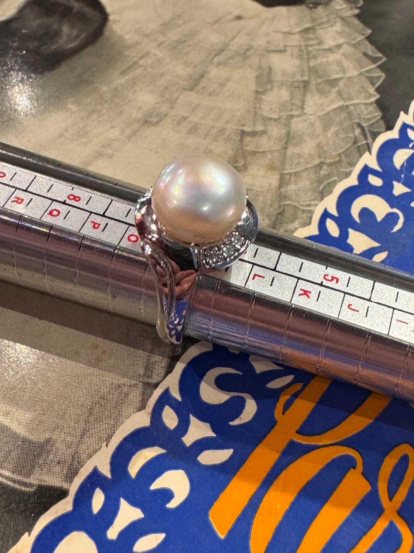 Vintage Sterling Silver Pearl & Clear Cubic Zirconia Ring (Size: 6.5 / N Adjustable)