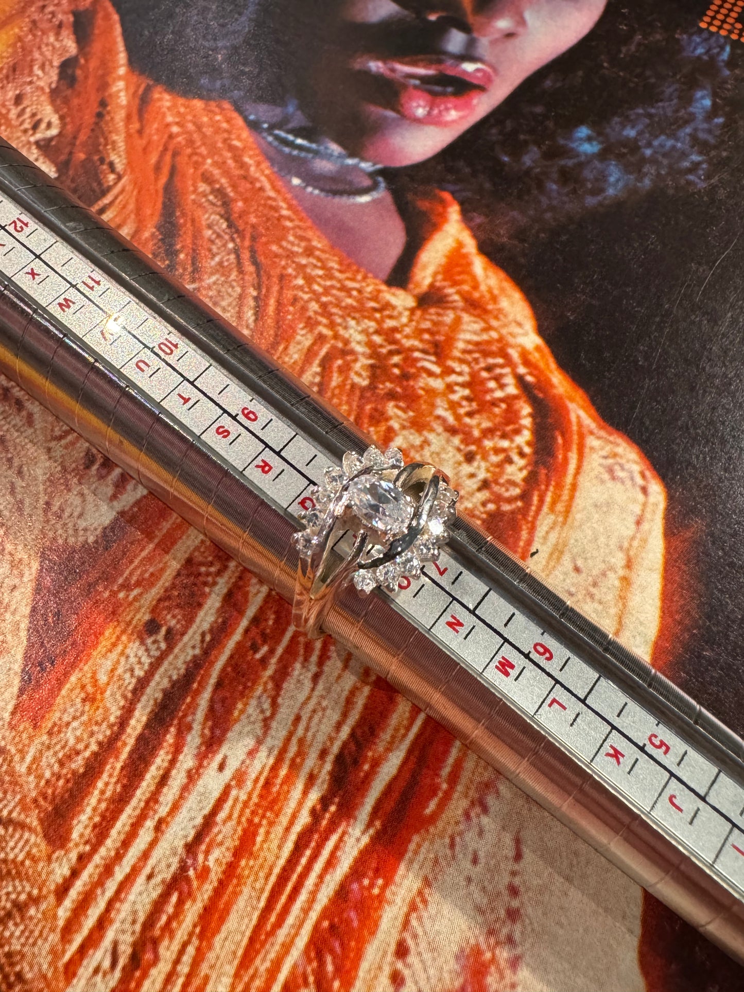 Vintage Cubic Zirconia Cluster Sterling Silver Ring - 925