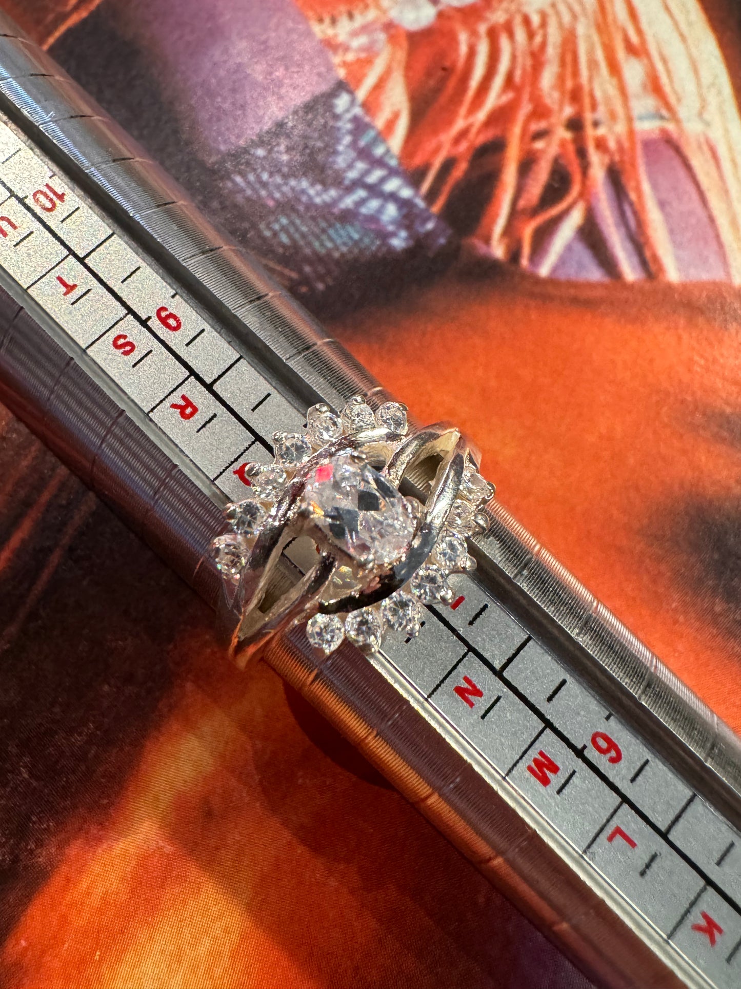 Vintage Cubic Zirconia Cluster Sterling Silver Ring - 925