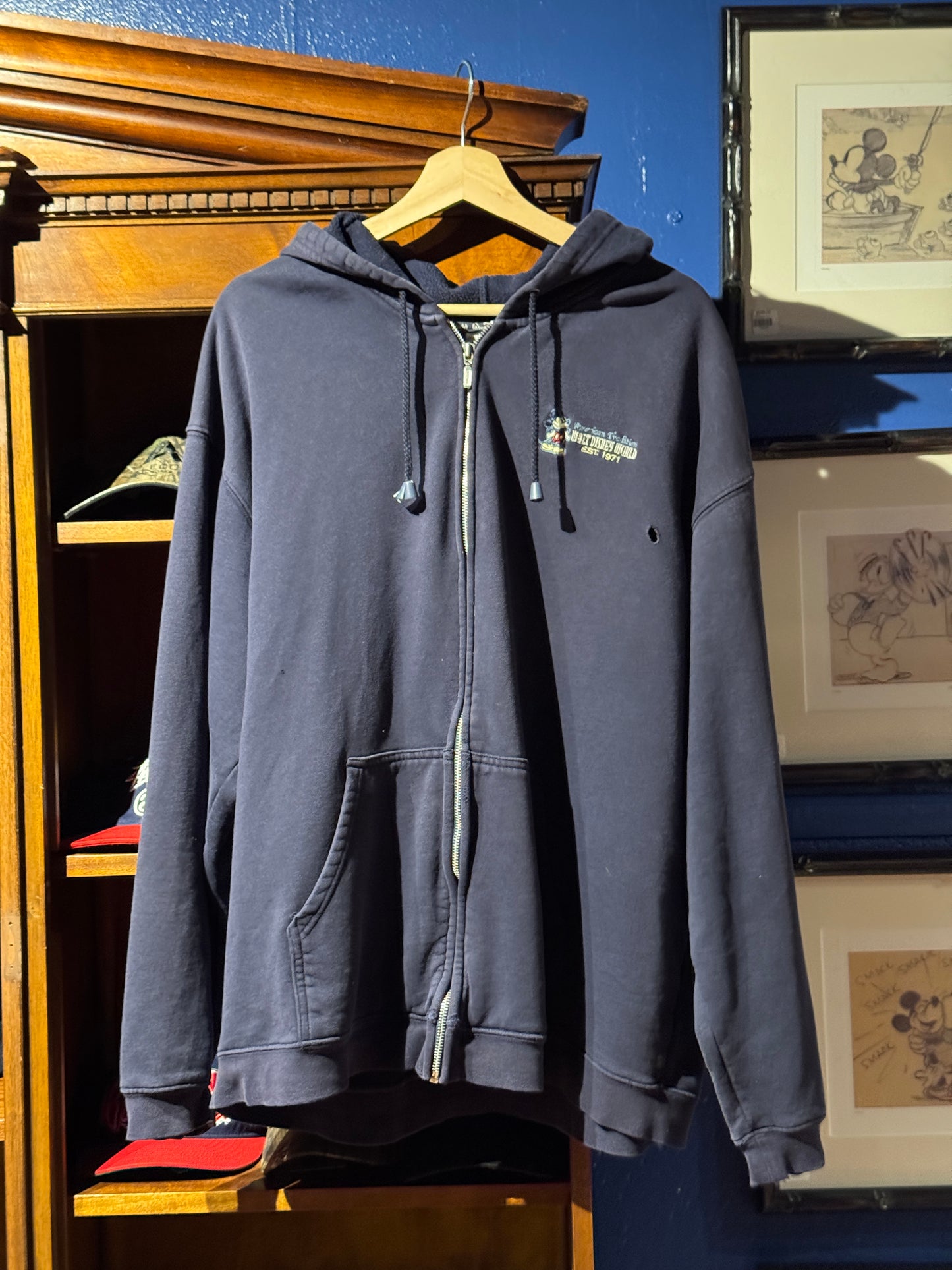 Vintage Navy Zip Up Walt Disney World Hoodie [2XL]