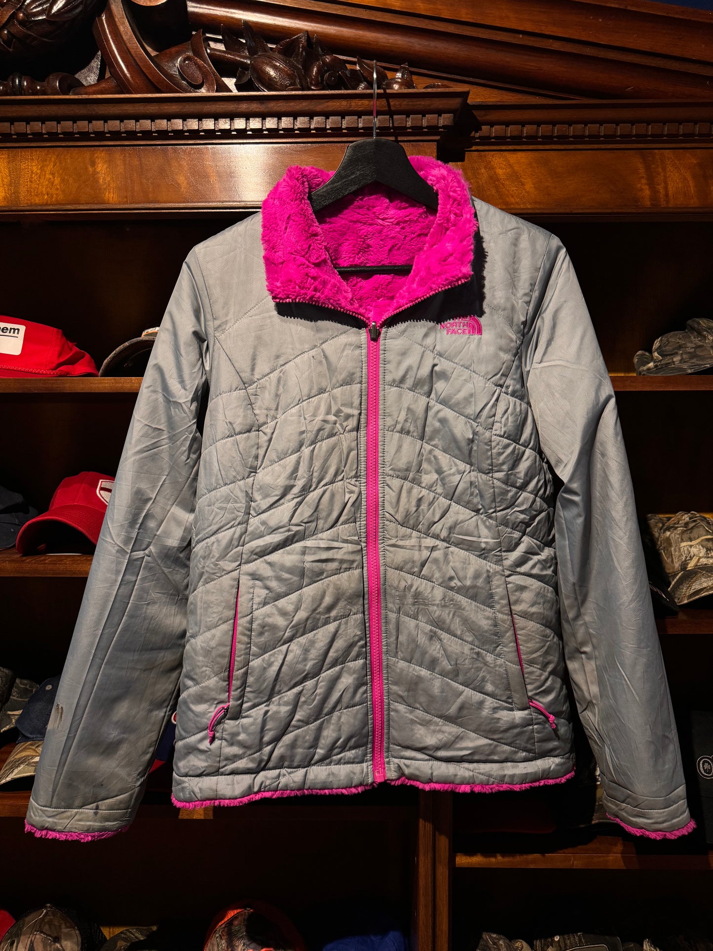 Reversible 'The North Face' Pink & Grey Turtle Neck Fleece - Womens [S]