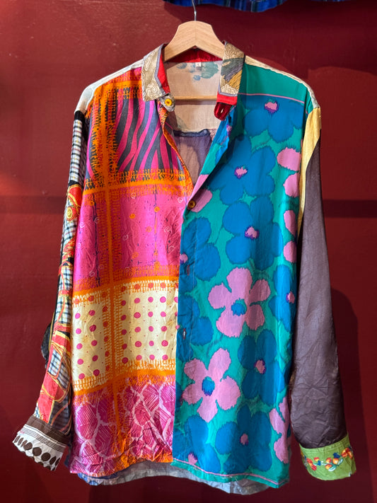 Vintage Silk Reworked Button Up [L]