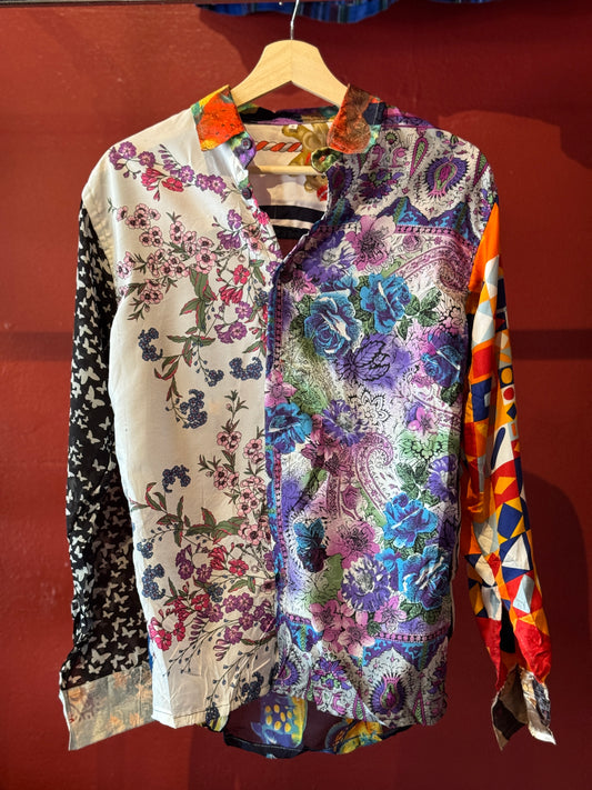 Vintage Silk Reworked Button Up [S]