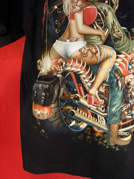 Rock Chang Skull & Motorcycle Graphic T-Shirt [S]