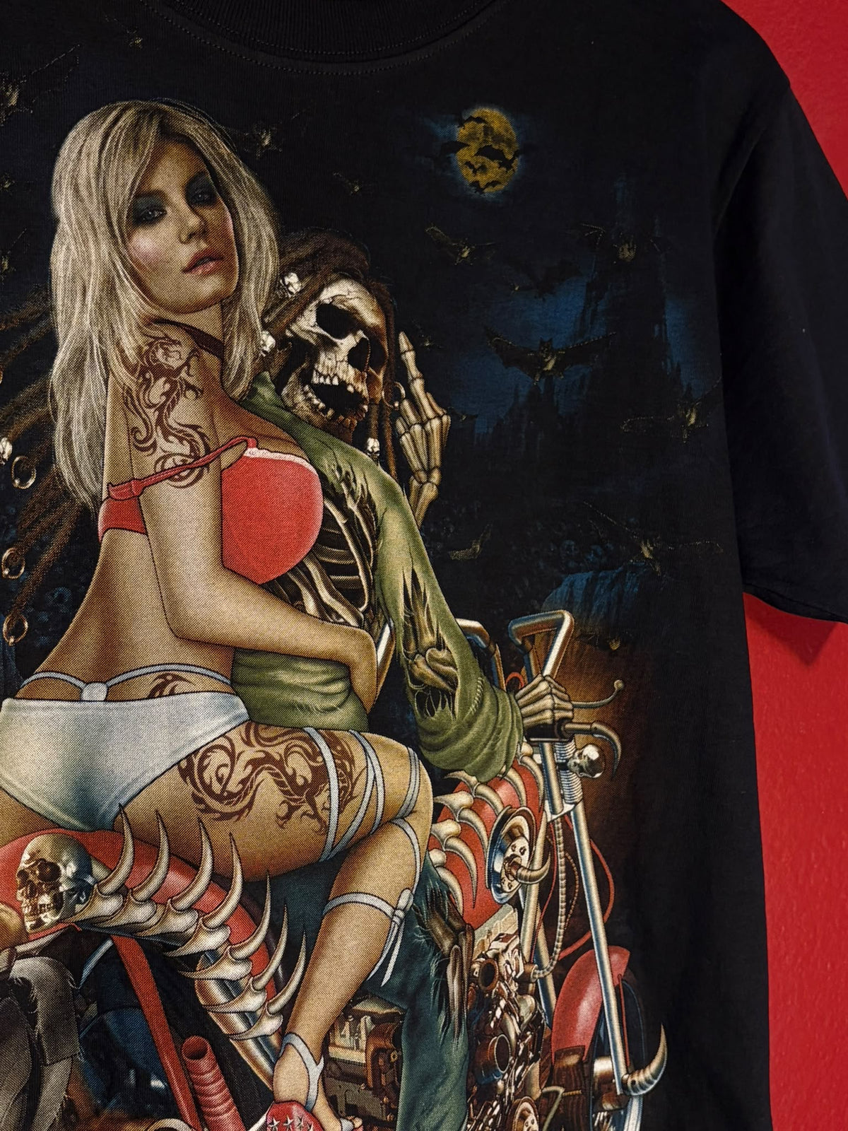 Rock Chang Skull & Motorcycle Graphic T-Shirt [S]